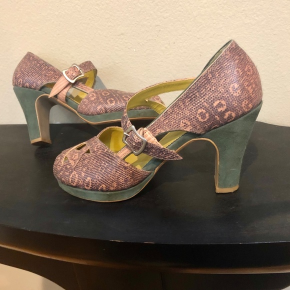 Faryl Robin 1940's Style Platform Pumps From Anthropology/ Pink, Green - 6.5M - Picture 12 of 14